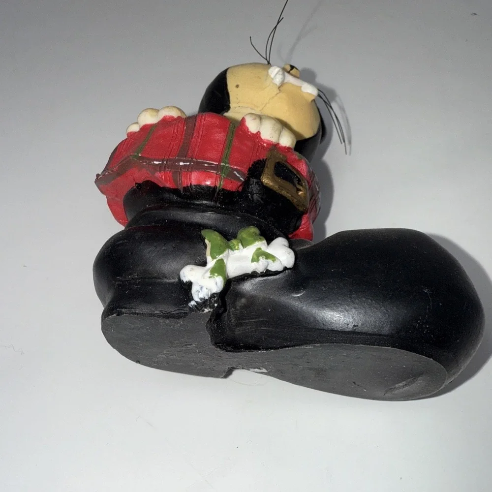 Christmas bobble head Dog Puppy In Black Boot Resin Figurine Scuffs